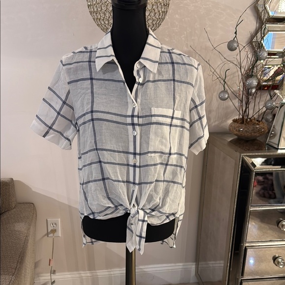 Theory White and Blue Checkered Shirt size medium - Picture 1 of 5